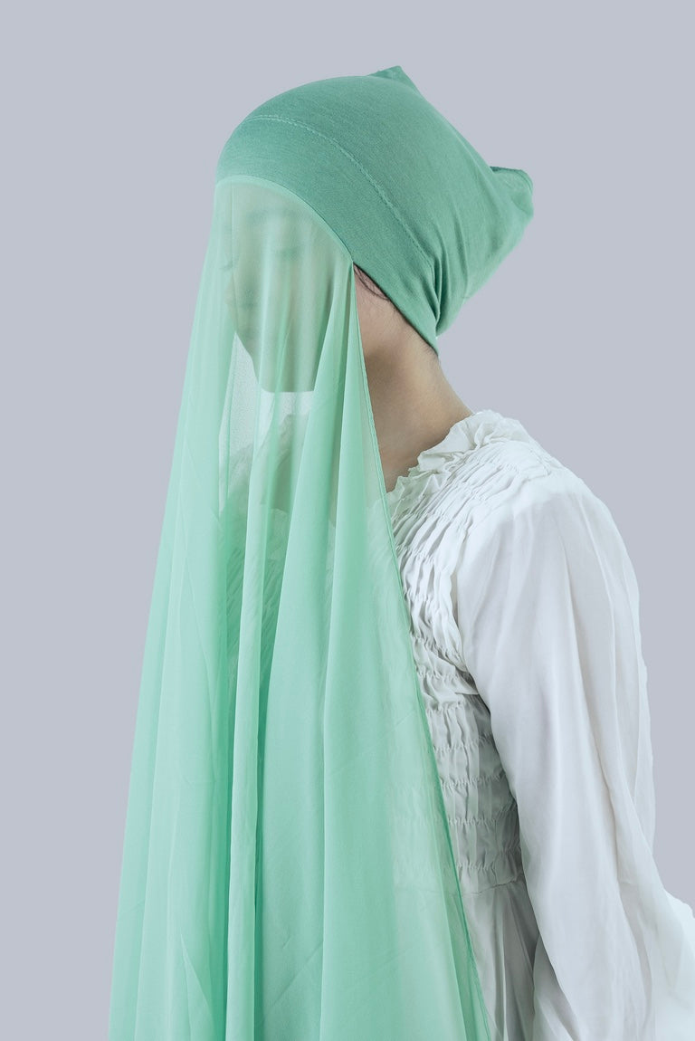 Instant Georgette Hijab with Cap - Seafoam